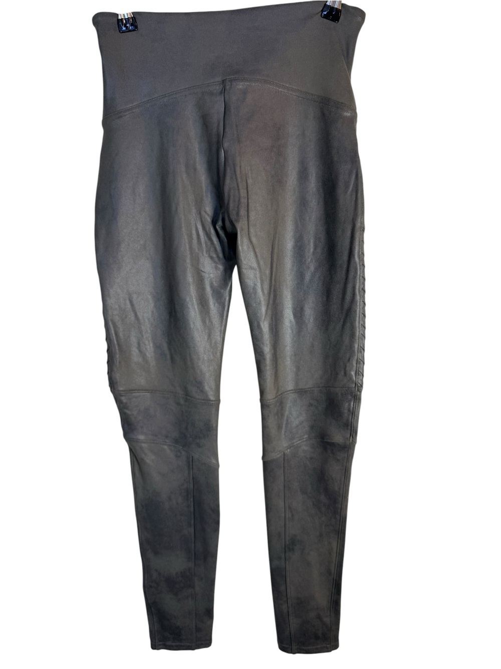 SPANX Faux Leather Moto Leggings Charcole Gray High Rise Shaping Size Large - Picture 7 of 8